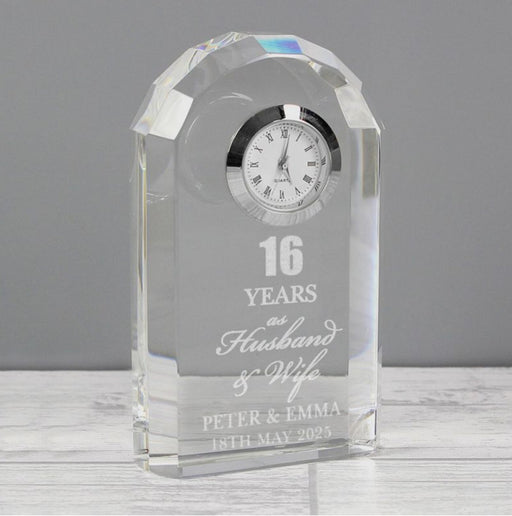 Engraved 16th Wedding Anniversary Crystal Clock