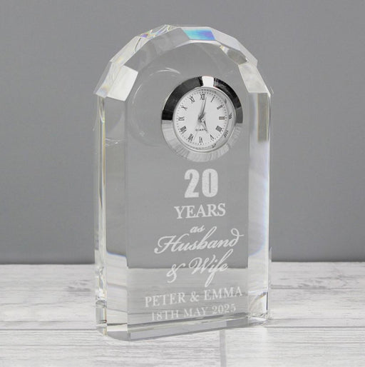 Engraved 20th Wedding Anniversary Crystal Clock