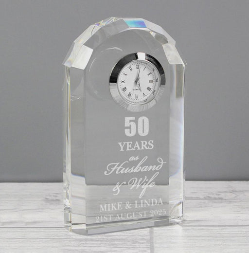 Engraved 50th Wedding Anniversary Crystal Clock