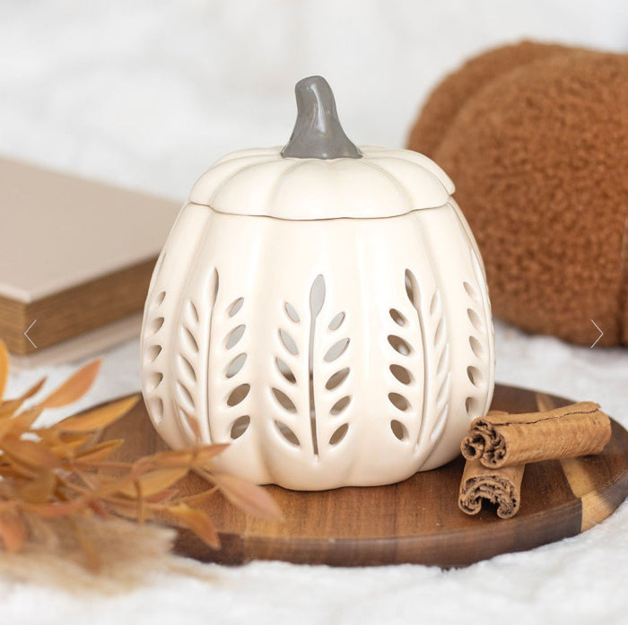 Autumn Decor Cream Leaf Pumpkin Oil Burner & Wax Melt Warmer