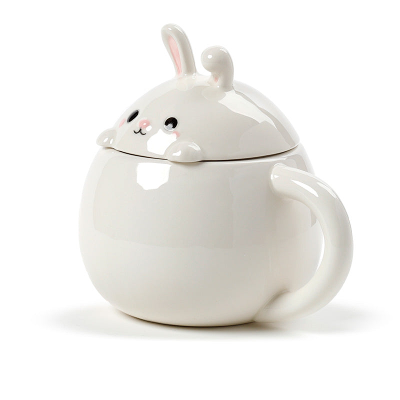 Bunny Rabbit Peeping Lid Ceramic Lidded Mug