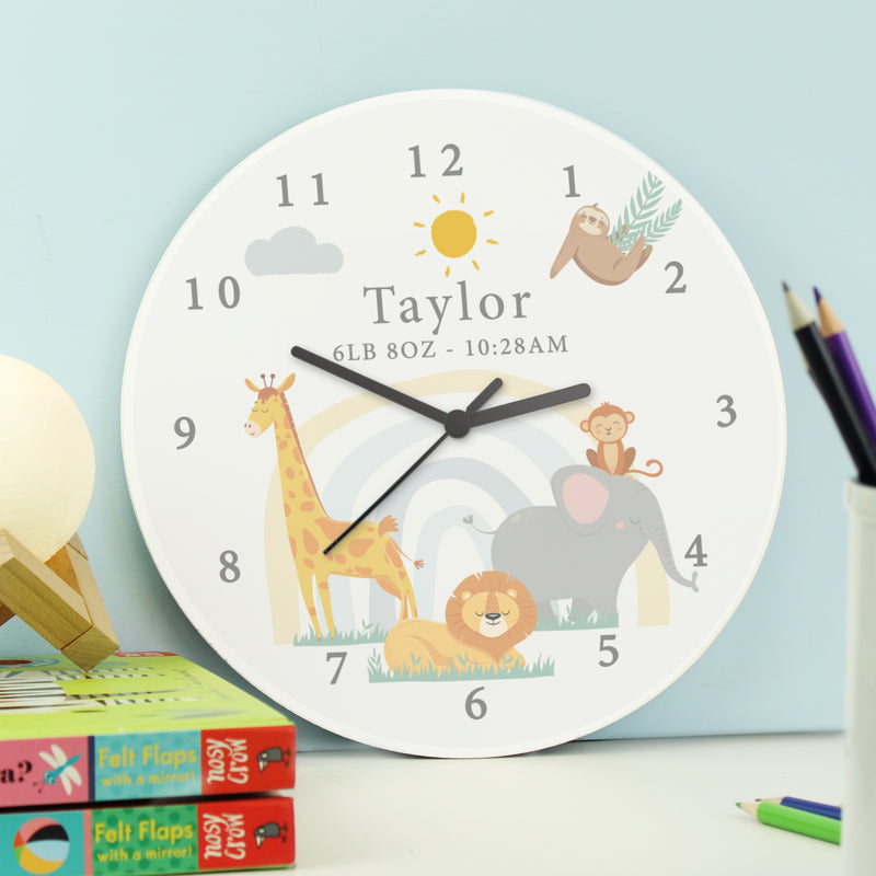 Personalised Safari Animals Nursery Wooden Clock