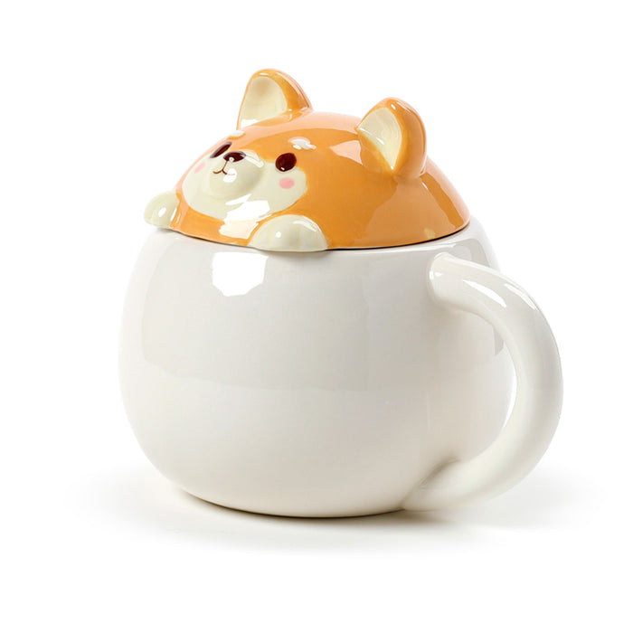 Shiba Inu Dog Peeping Lid Ceramic Lidded Mug