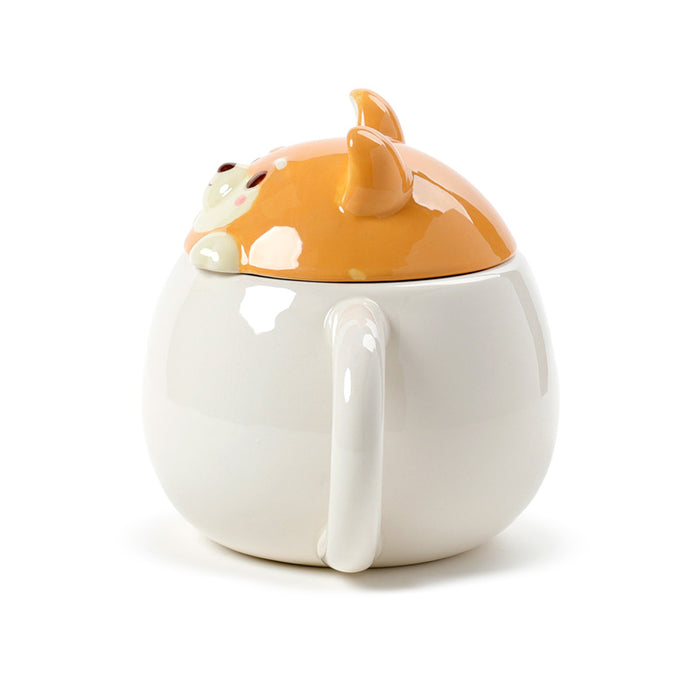 Shiba Inu Dog Peeping Lid Ceramic Lidded Mug