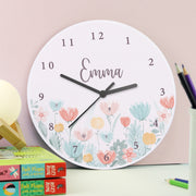 Personalised Children’s Floral Wooden Wall Clock