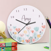 Personalised Children’s Floral Wooden Wall Clock
