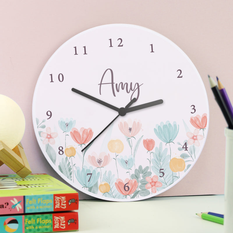 Personalised Children’s Floral Wooden Wall Clock