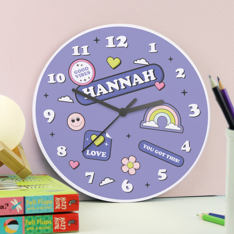 Personalised Children’s Positive Vibes Wooden Wall Clock