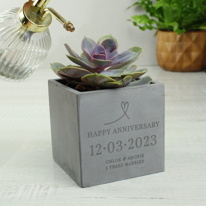Personalised Happy Anniversary Concrete Plant Flower Pot