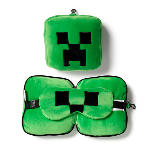 Relaxeazzz Minecraft Creeper Shaped Plush Travel Pillow & Eye Mask