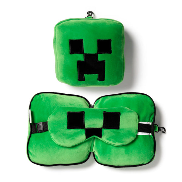 Relaxeazzz Minecraft Creeper Shaped Plush Travel Pillow & Eye Mask