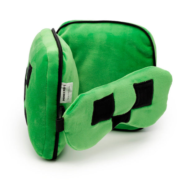 Relaxeazzz Minecraft Creeper Shaped Plush Travel Pillow & Eye Mask