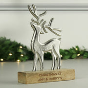Personalised Metal Stag Ornament With Wooden Base