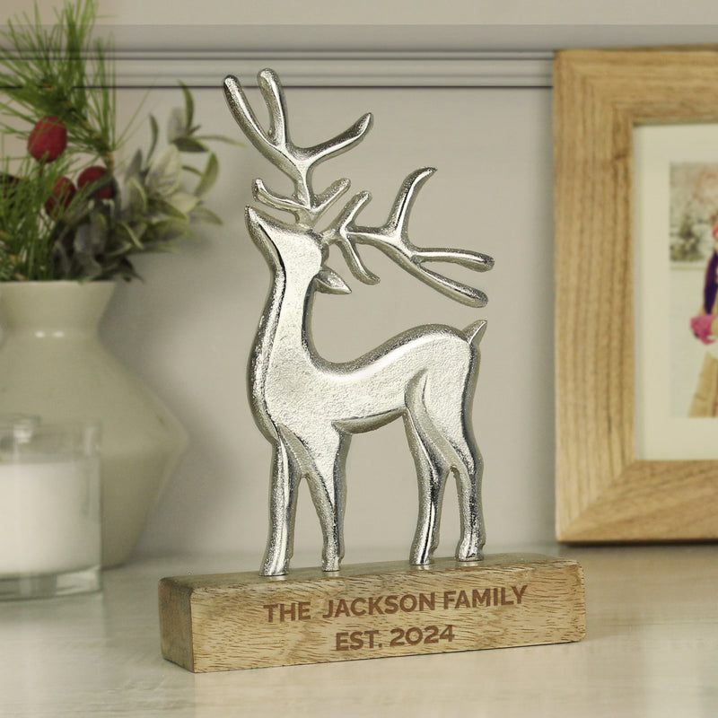 Personalised Metal Stag Ornament With Wooden Base