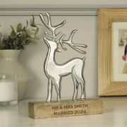Personalised Metal Stag Ornament With Wooden Base