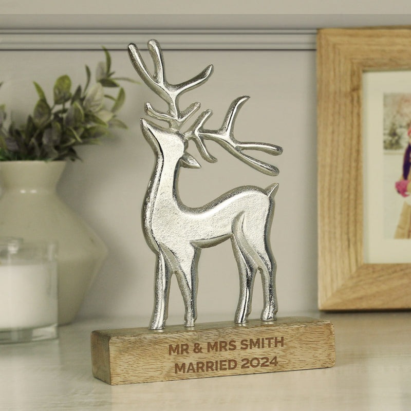 Personalised Metal Stag Ornament With Wooden Base
