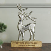 Personalised Metal Stag Ornament With Wooden Base
