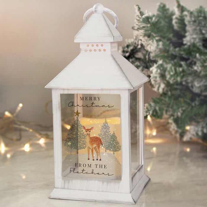 Personalised Christmas Deer Indoor White LED Lantern