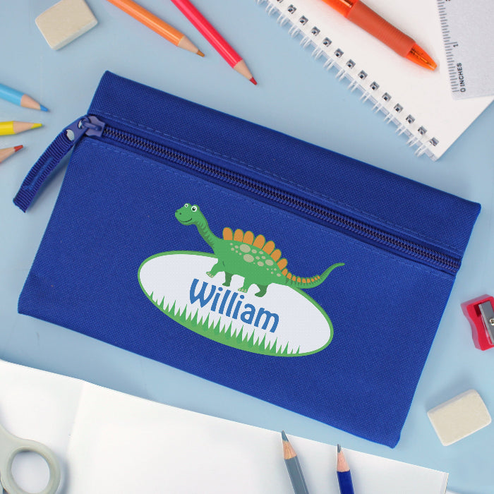 Personalised Children’s Dinosaur Blue Pencil Case