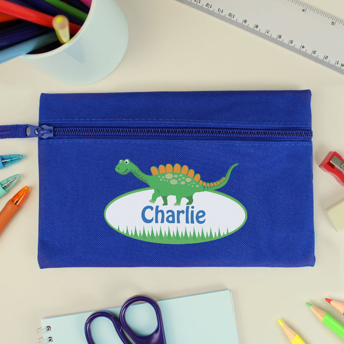Personalised Children’s Dinosaur Blue Pencil Case