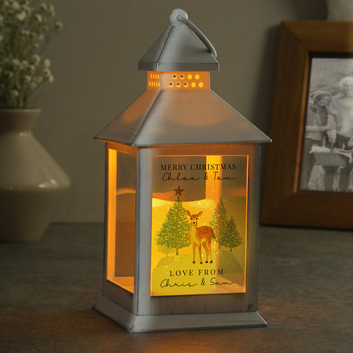 Personalised Christmas Deer Indoor White LED Lantern
