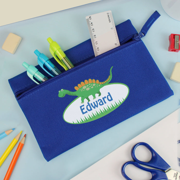 Personalised Children’s Dinosaur Blue Pencil Case