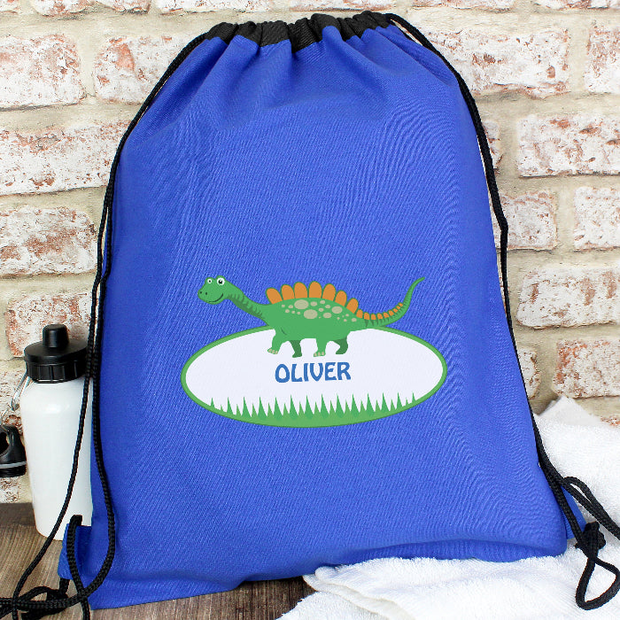 Personalised Dinosaur Blue Swimming & Kit Bag