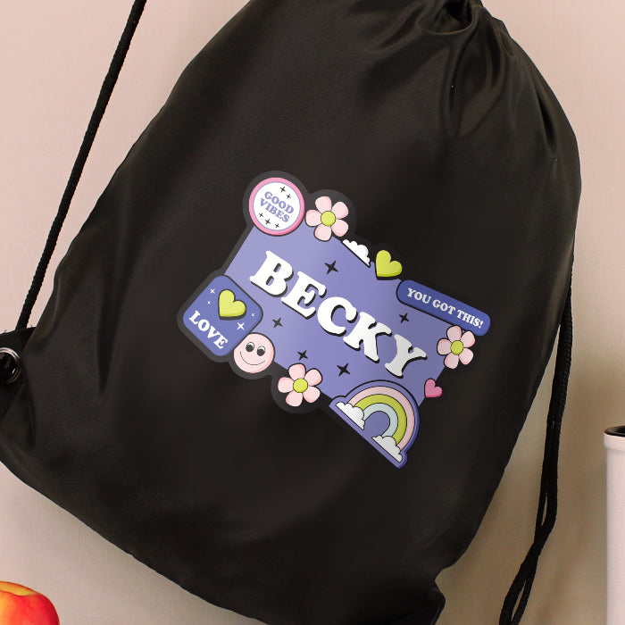 Personalised Children’s Good Vibes Black Swimming & Kit Bag