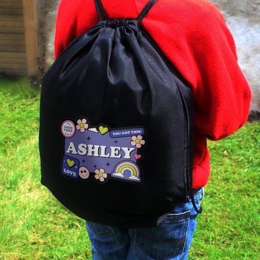 Personalised Children’s Good Vibes Black Swimming & Kit Bag