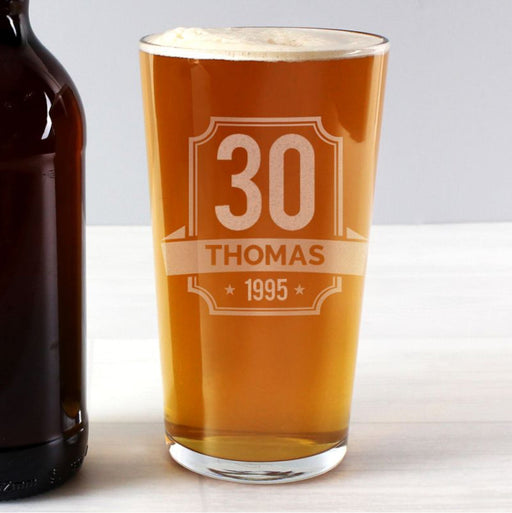 30th Birthday Pint Glass - Personalised