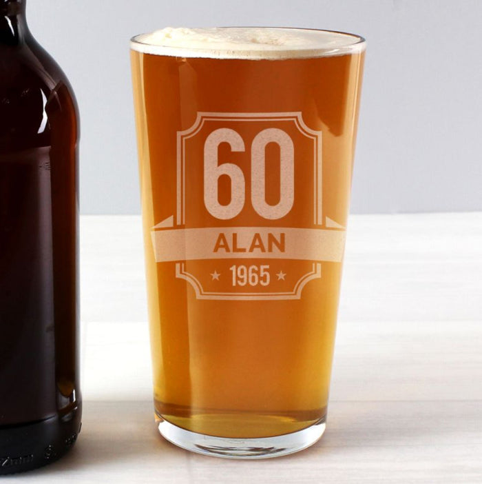 60th Birthday Pint Glass - Personalised