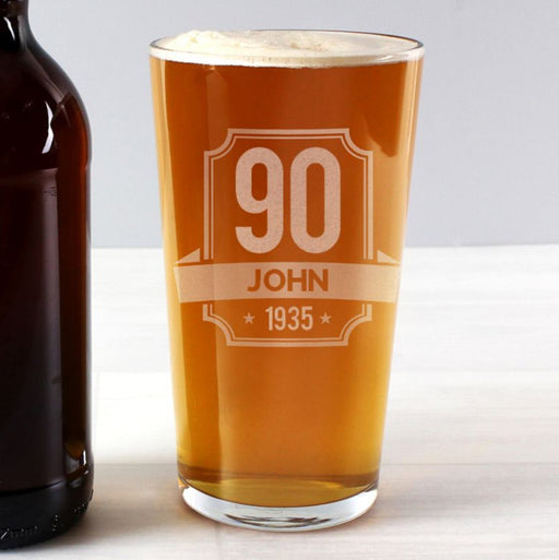 90th Birthday Pint Glass - Personalised