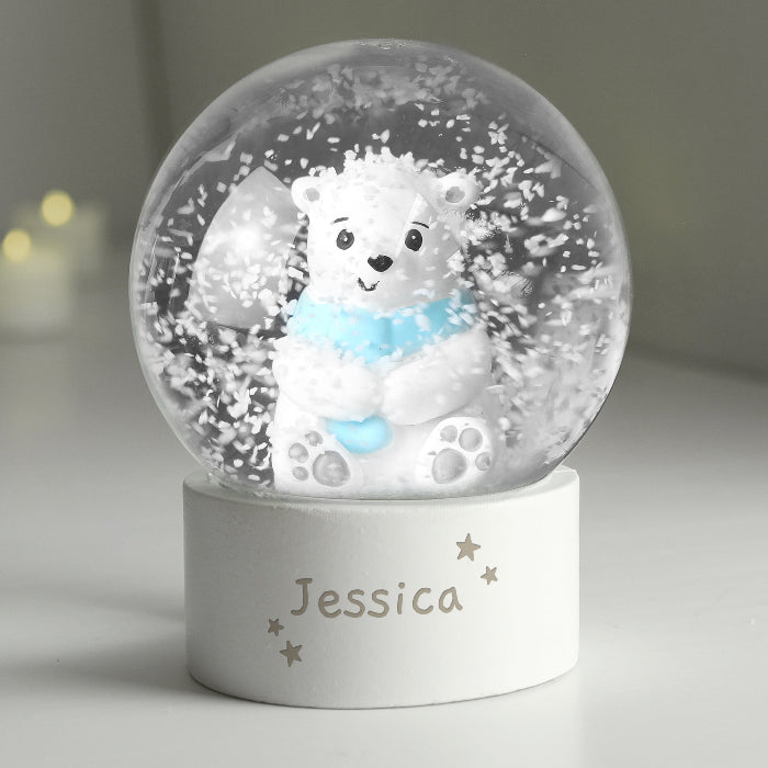 Personalised Polar Bear Christmas Snow Globe - Name