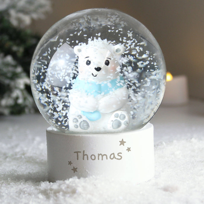 Personalised Polar Bear Christmas Snow Globe - Name