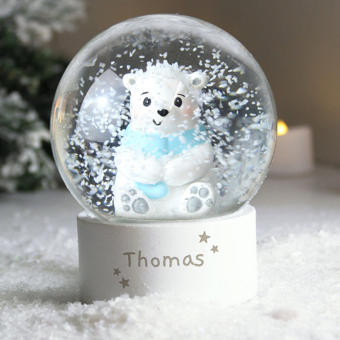 Personalised Polar Bear Christmas Snow Globe - Name