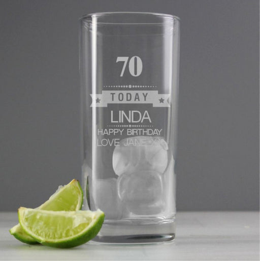 70th Birthday Star Hi Ball Glass - Personalised 