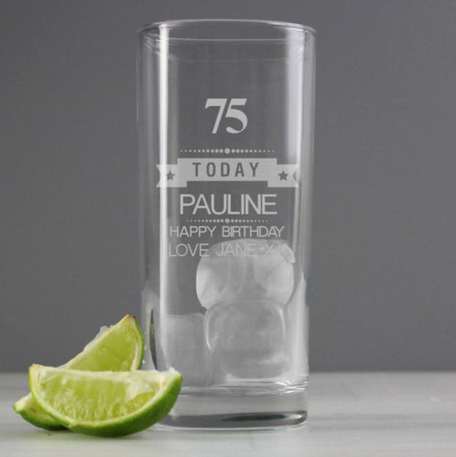 75th Birthday Star Hi Ball Glass - Personalised