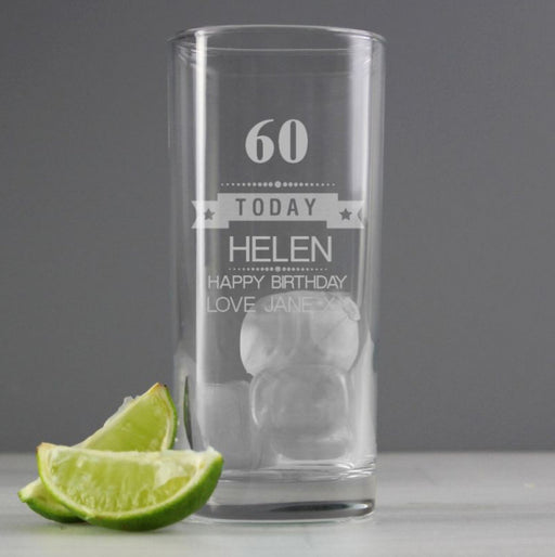60th Birthday Star Hi Ball Glass - Personalised