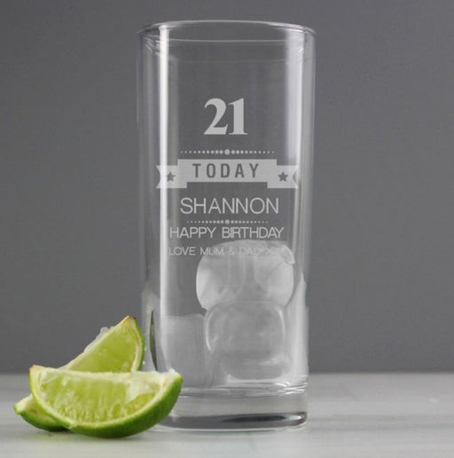 21st Birthday Star Hi Ball Glass - Personalised