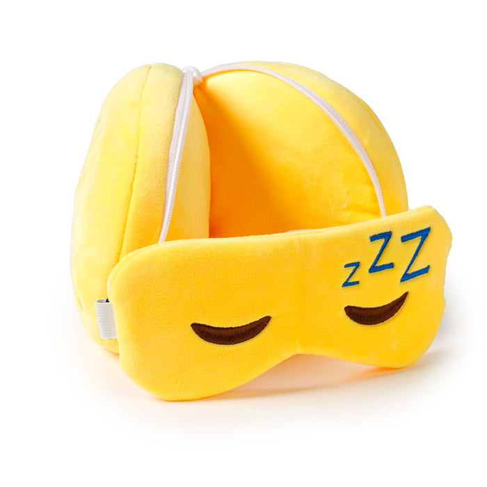 Relaxeazzz Emoji Snoozie the Sleeping Head Plush Travel Pillow & Eye Mask