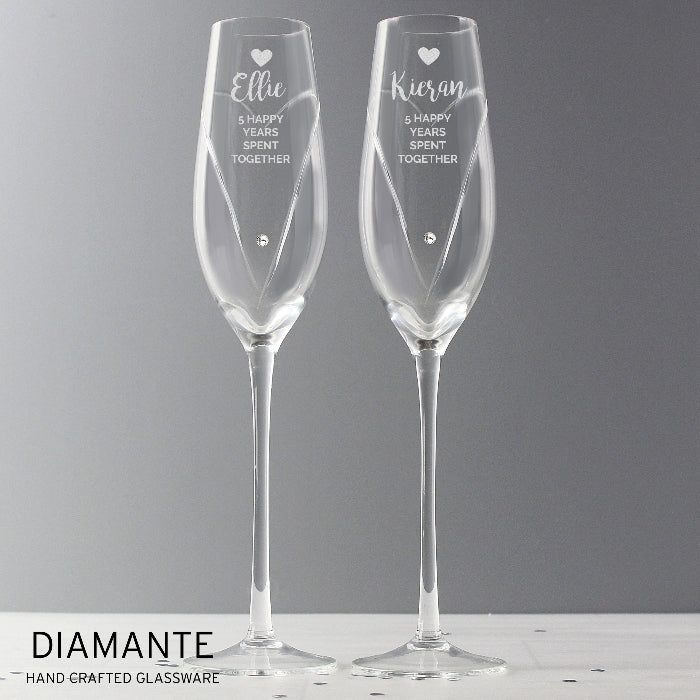 Personalised Anniversary Champagne Glass Flutes with Crystal Elements