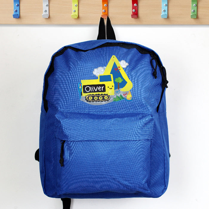 Personalised Children’s Digger Blue Backpack - Back To School