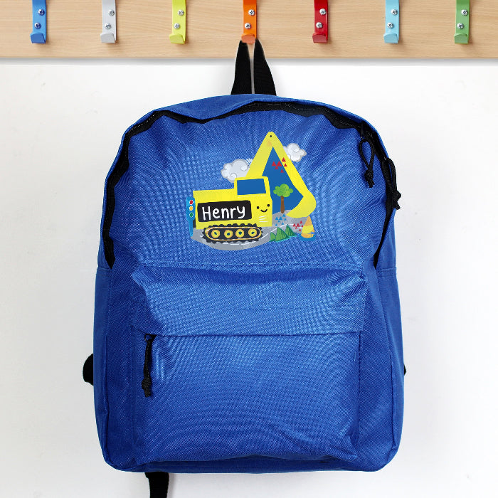 Personalised Children’s Digger Blue Backpack - Back To School