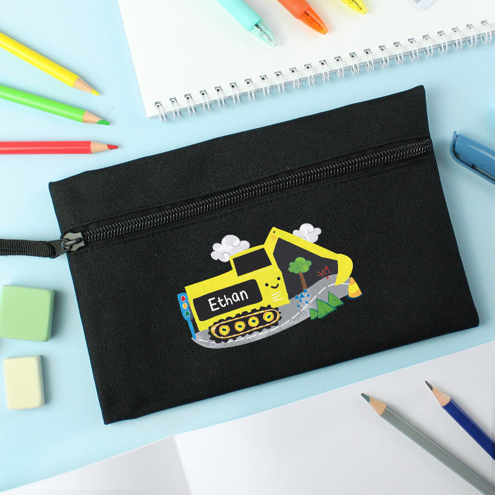 Personalised Children’s Digger Black Pencil Case