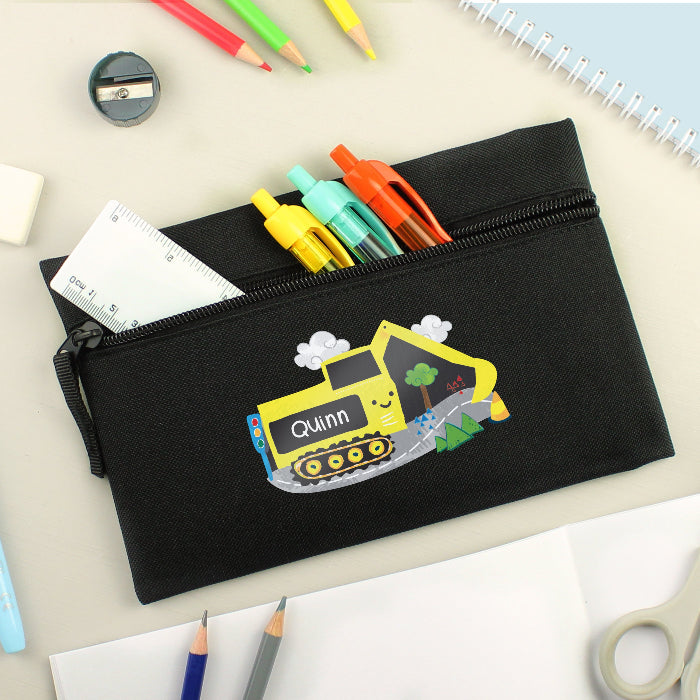 Personalised Children’s Digger Black Pencil Case