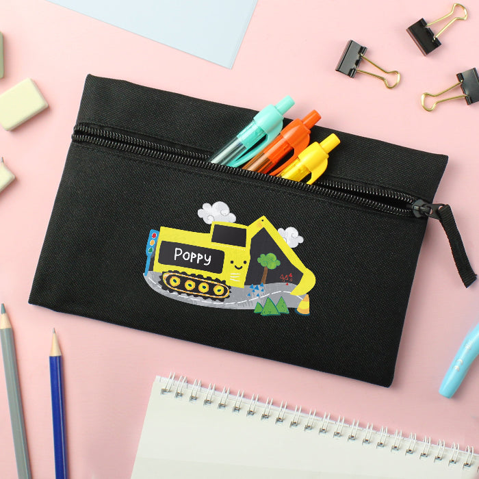 Personalised Children’s Digger Black Pencil Case