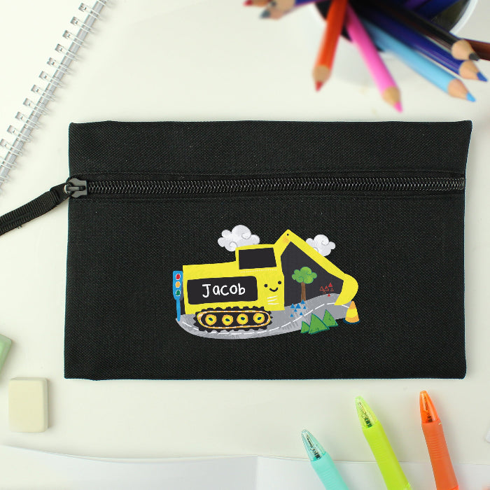 Personalised Children’s Digger Black Pencil Case