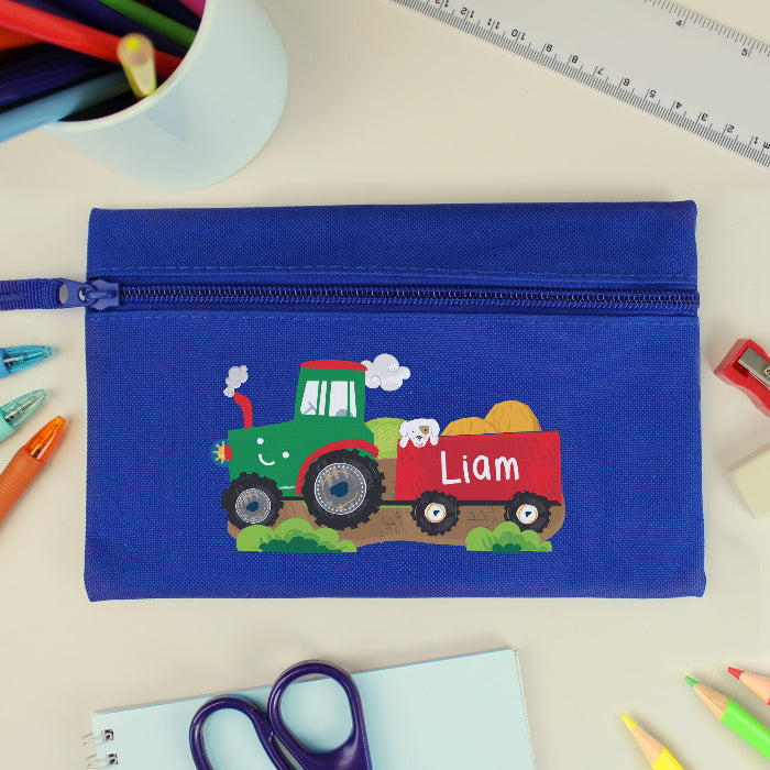 Personalised Children’s Tractor Blue Pencil Case - Back To School 