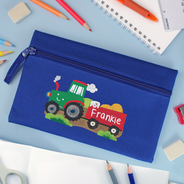 Personalised Children’s Tractor Blue Pencil Case - Back To School 