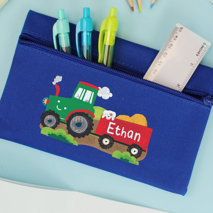 Personalised Children’s Tractor Blue Pencil Case - Back To School 